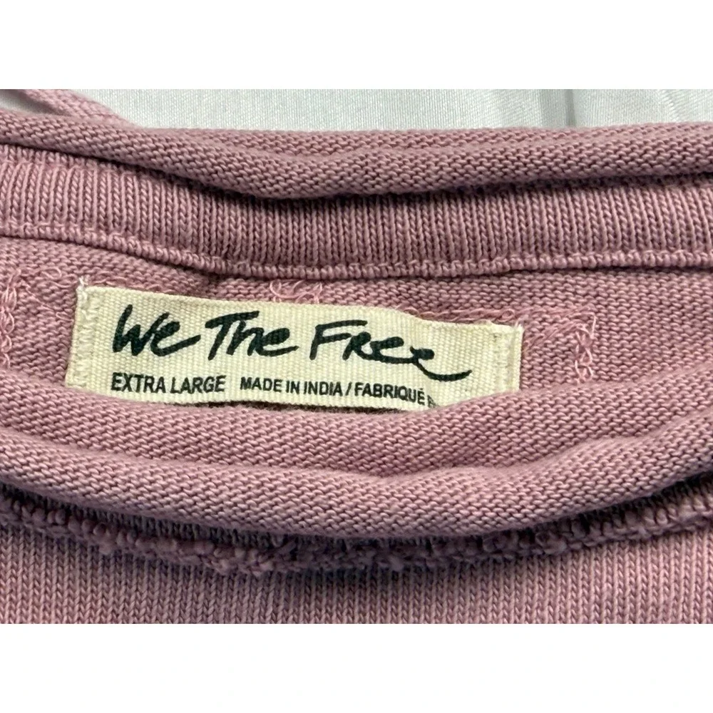 We The Free People Womens XL Pink Ribbed Puff Sleeve Boxy Cropped T-Shirt Top